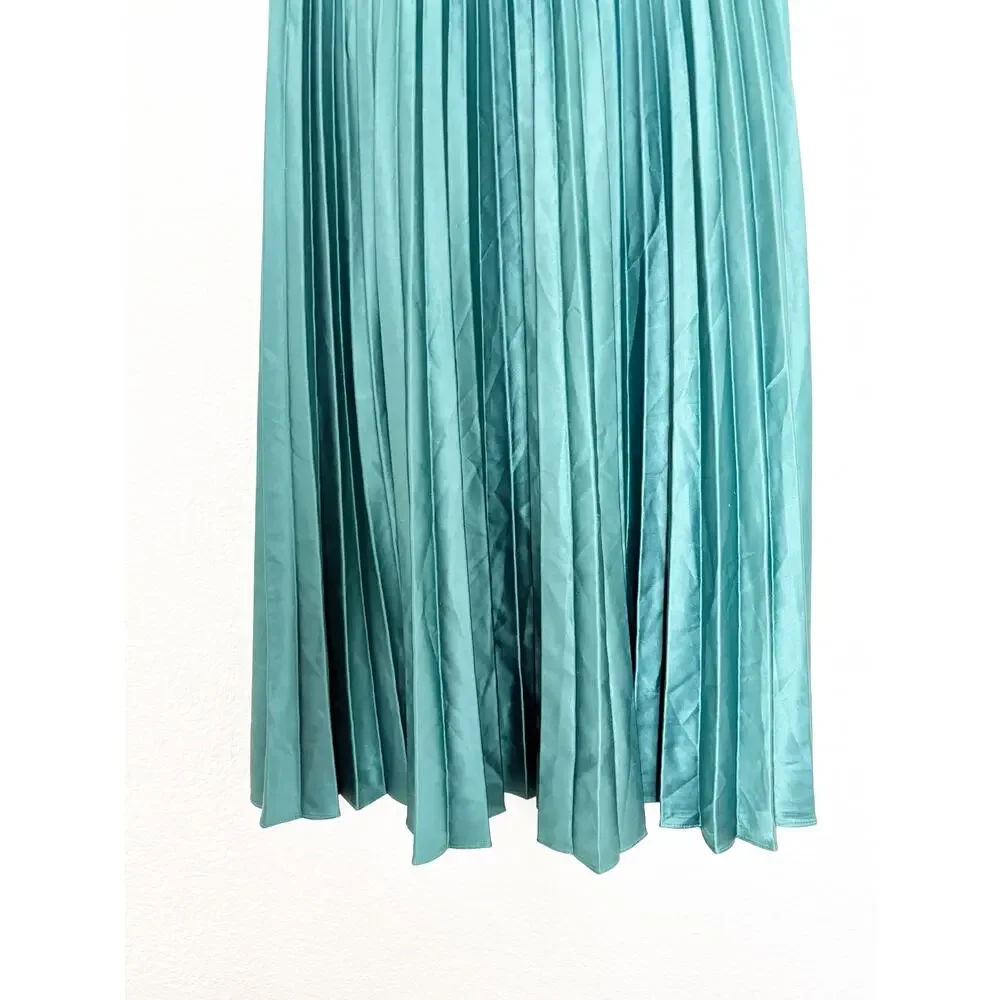Zara Emerald Green Pleated Midi Skirt Size XS High Rise Chic Preppy Minimalist
